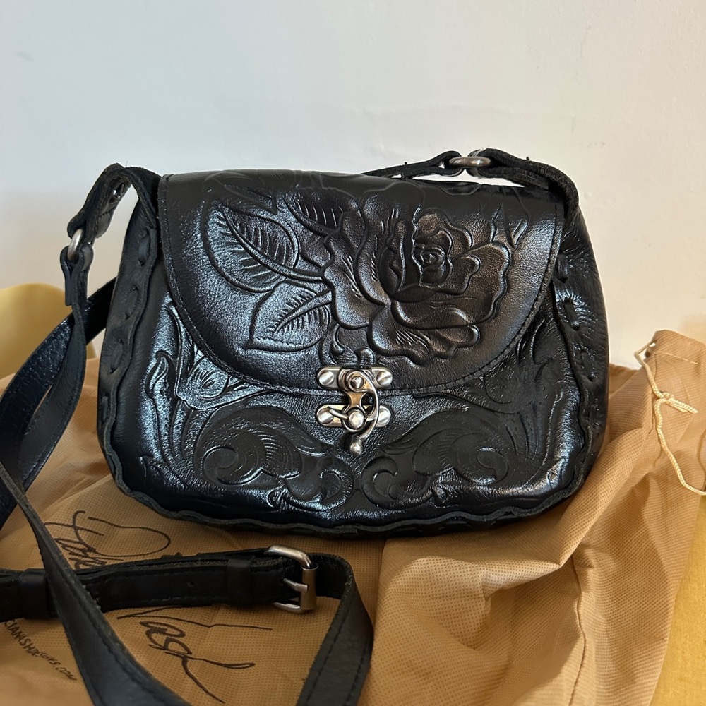Patricia Nash Black Embossed Leather Shoulder Bag